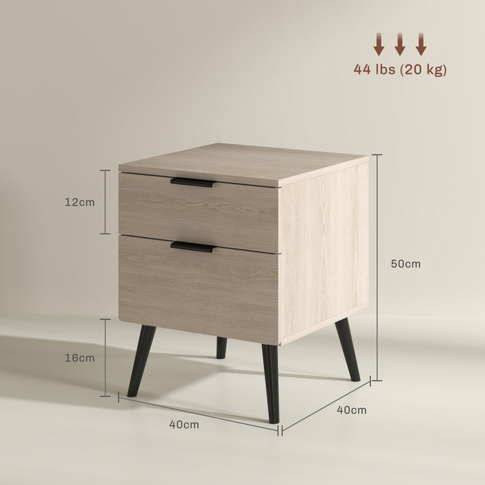 Set 2 Comodini Stile Nordico 40x40x50 cm con Cassetti in Legno Rovere