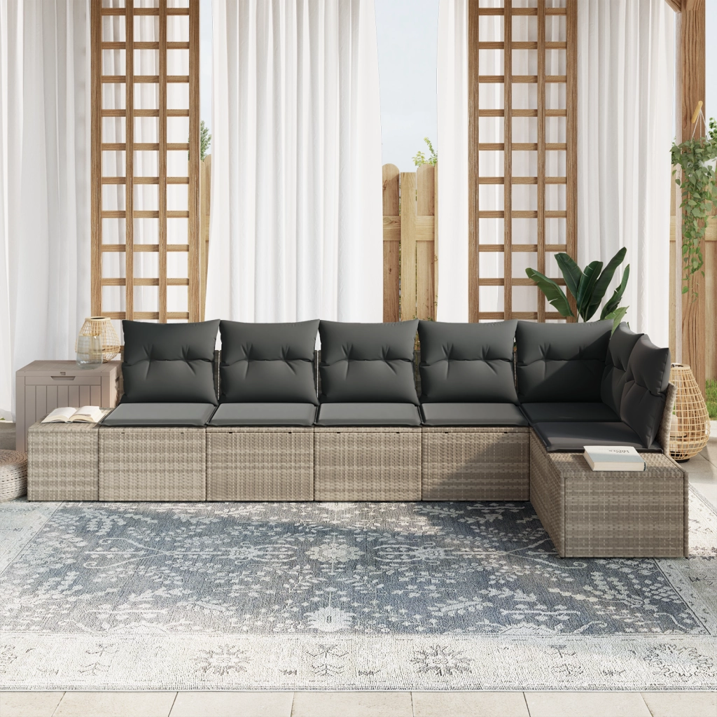 Set Divano da Giardino 6 Pezzi con Cuscini Grigio Chiaro in Rattan Polietilene.