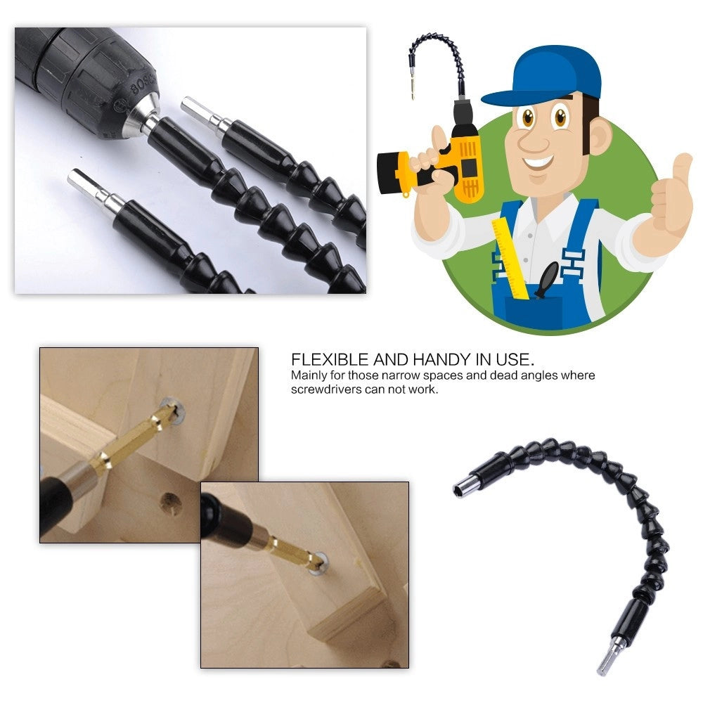 Trade Shop - Estensore Trapano Cacciavite Ad Angolo 90° Snake Bit Flessibile Prolunga 2 Pz -