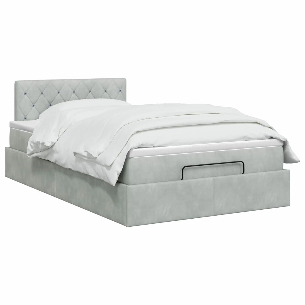 Letto ottomano con materasso Grigio Chiaro 120 x 200 cm Velluto 3457641