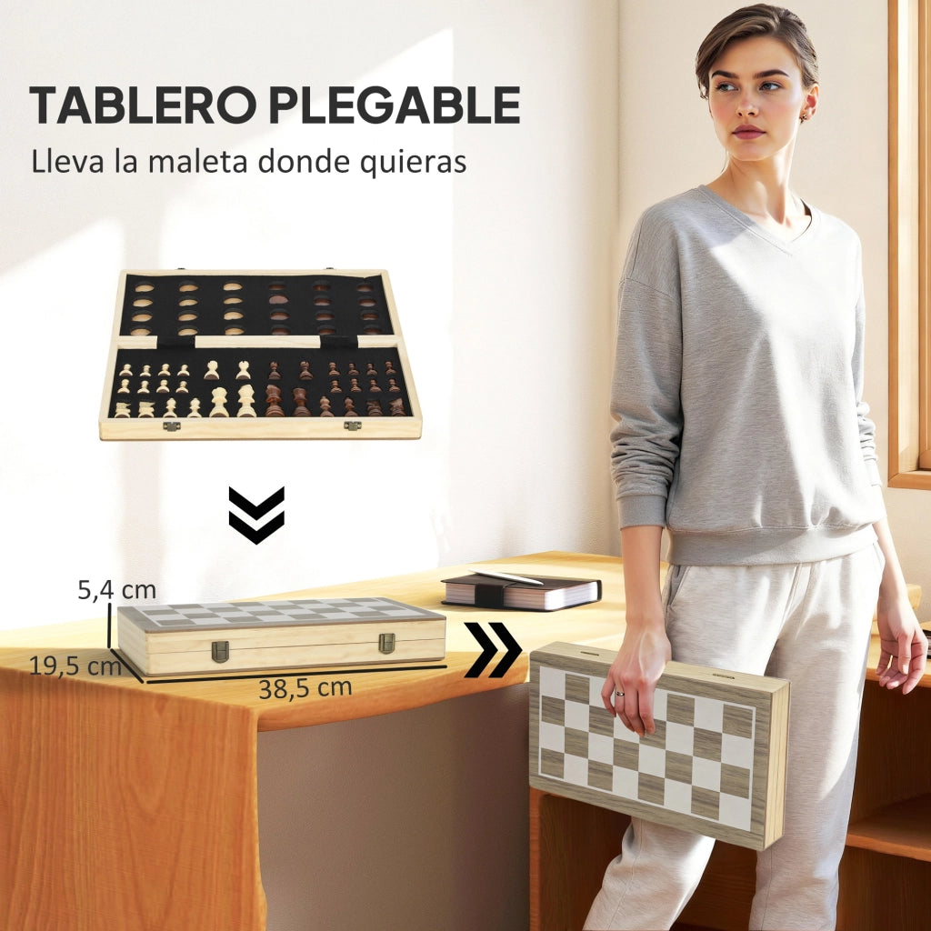 Tavolo da gioco scacchi e dama 2 in 1 ¨C zephmum ¨C legno noce pieghevole