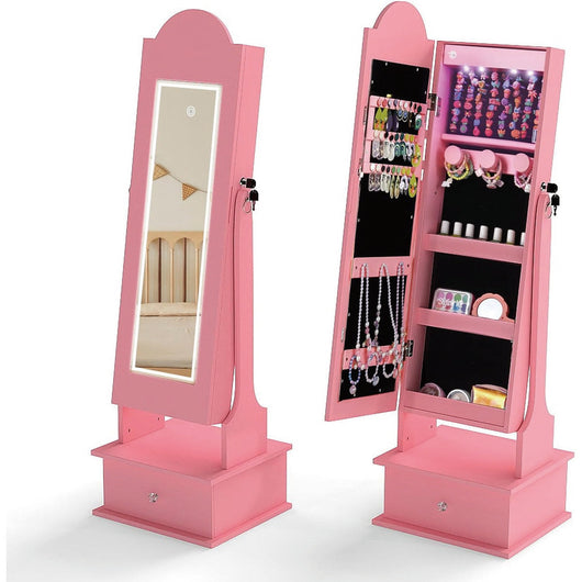Mobile portagioie con specchio a figura intera 34 x 30 x 113 cm 4 luci LED angoli regolabili stile contemporaneo MDF rosa 20_0019011