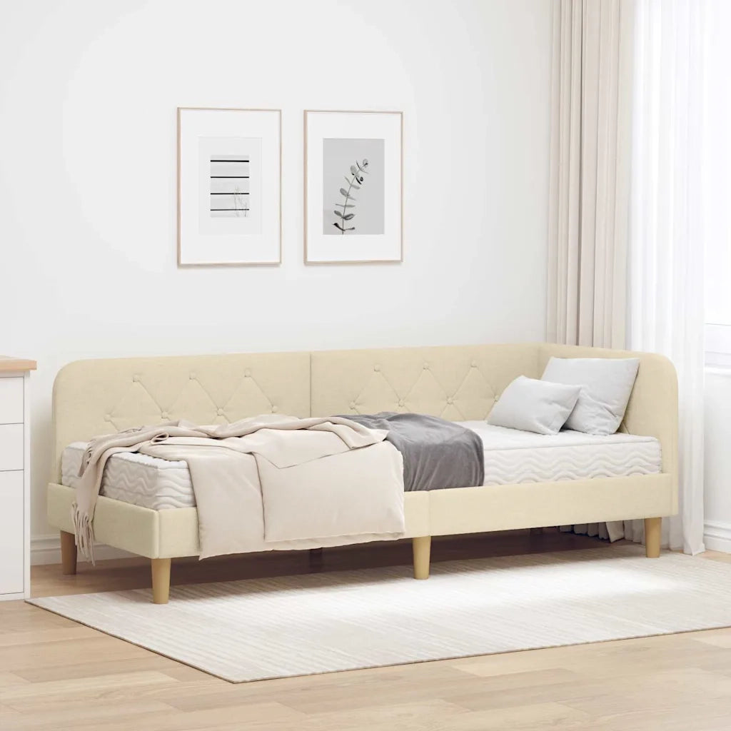 Cornice del letto ad angolo Crema 80 x 200 cm Tessuto 3394107