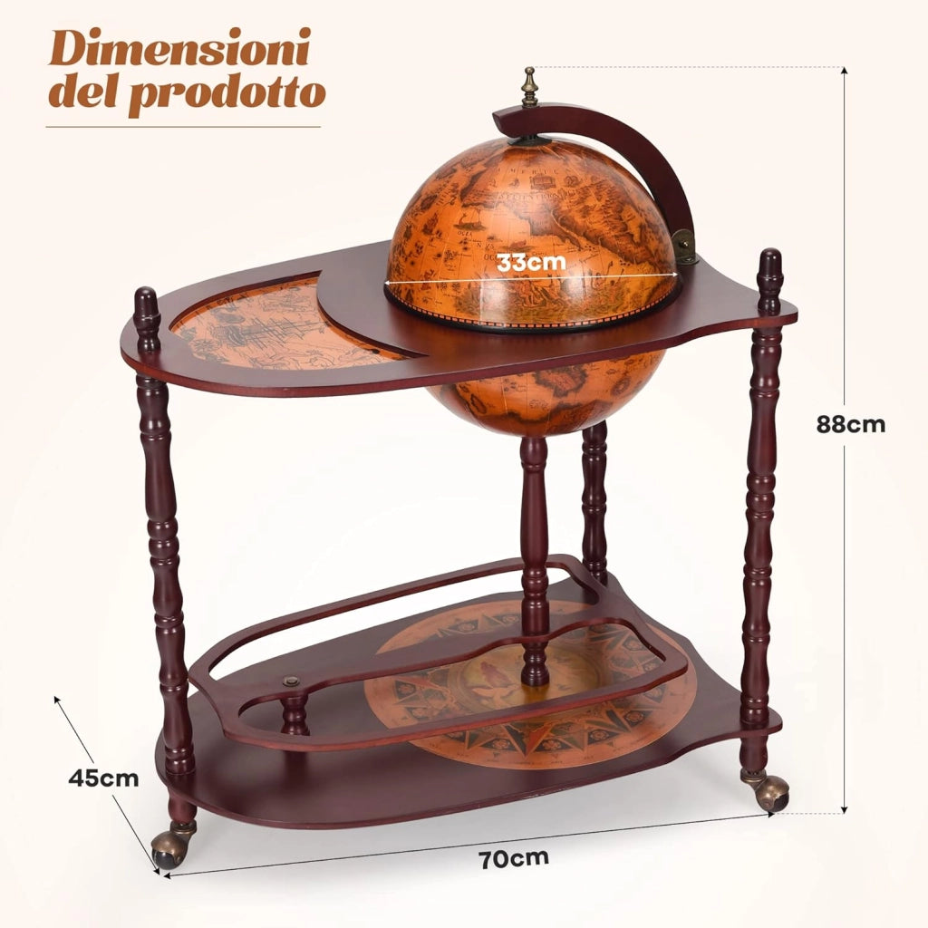 Mappamondo Bar con Ruote Mobili Porta Liquori Minibar Portabottiglie, 88 x 70 x 45 cm