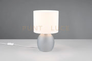VELA LAMPADA DA TAVOLO BASE VETRO GRIGIO CON PARALUME BIANCO H. 29CM 1 LUCE ATTACCO E14