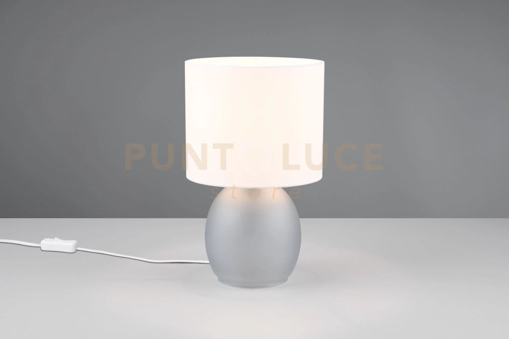 VELA LAMPADA DA TAVOLO BASE VETRO GRIGIO CON PARALUME BIANCO H. 29CM 1 LUCE ATTACCO E14