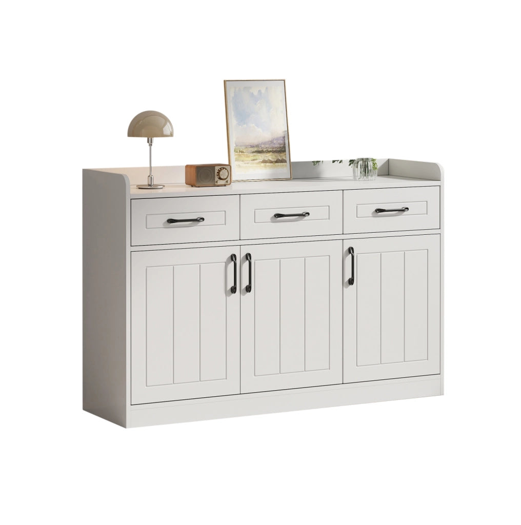 Credenza bianca 120 x 35 x 80 cm con 3 cassetti e 3 ante