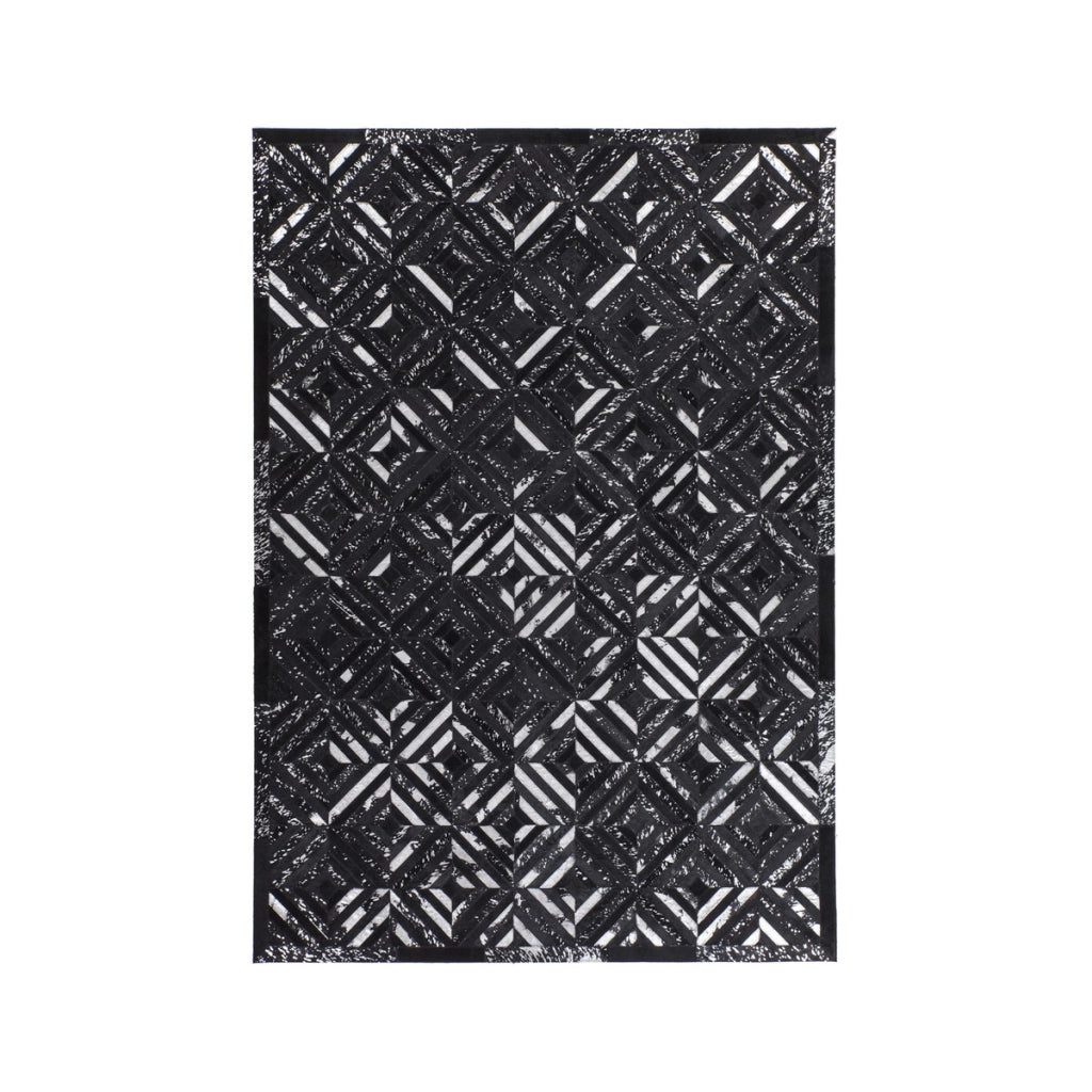 Tappeto Dazzle in Pelle Nera e Argento con Motivo a Rombi