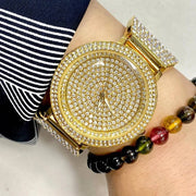 Trade Shop - Orologio Polso Donna Acciaio Moda Fashion Brillantini Elegante Analogico Dorato -