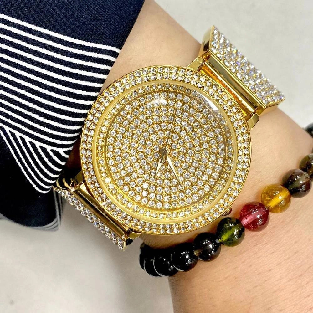 Trade Shop - Orologio Polso Donna Acciaio Moda Fashion Brillantini Elegante Analogico Dorato -