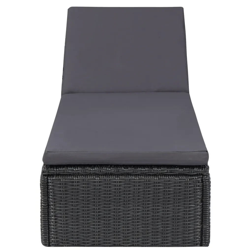 Lettino Prendisole | Sdraio da giardino | Lettino da sole in Polyrattan Nero e Grigio Scuro