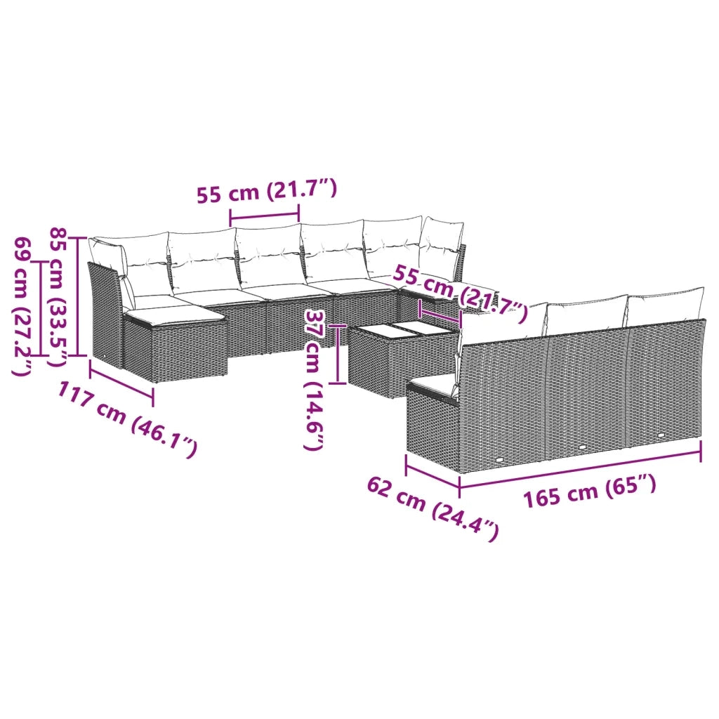 Set Divani da Giardino 11 pz con Cuscini in Polyrattan Grigio