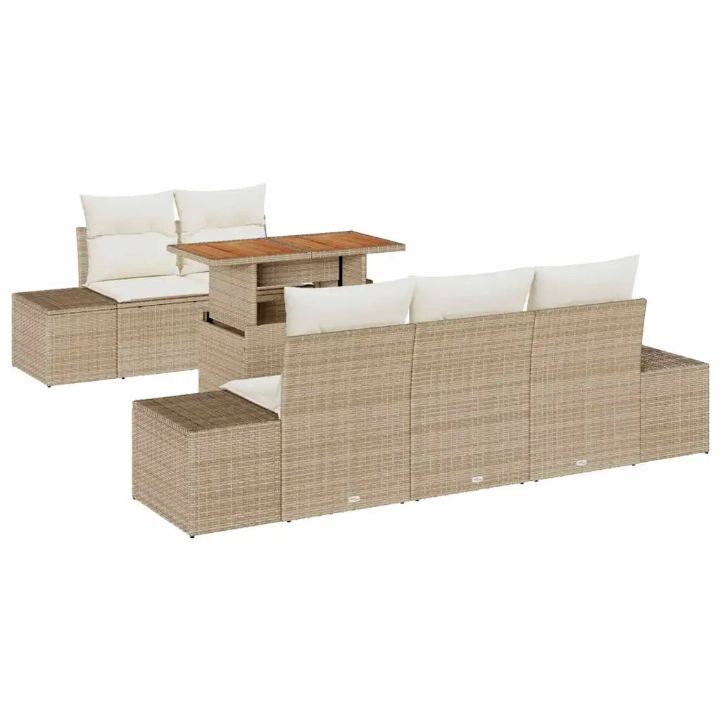 Set da Pranzo per Giardino con cuscino 6 pcs Beige e Crema
