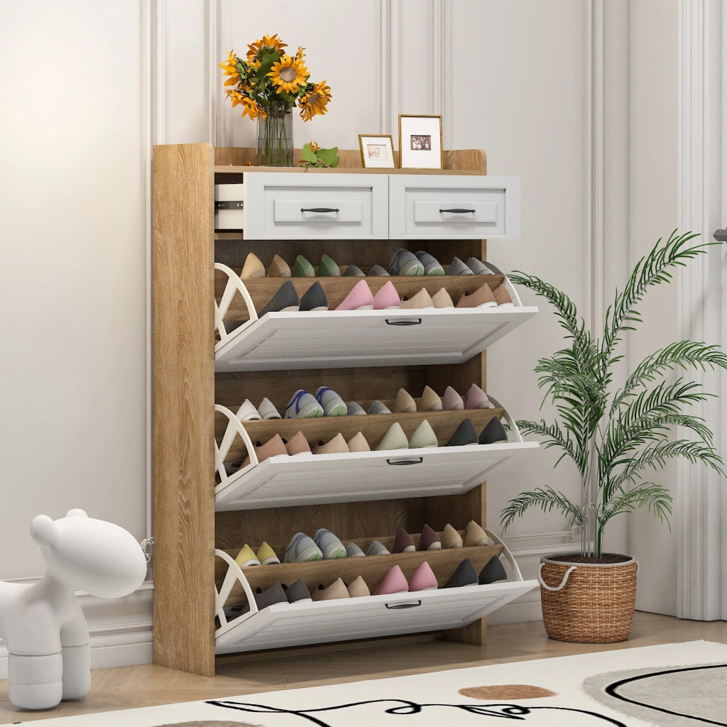 Scarpiera con Ante e Cassetti ¨C MINIMAL ¨C Legno, Bianco, 80x23.5x131 cm