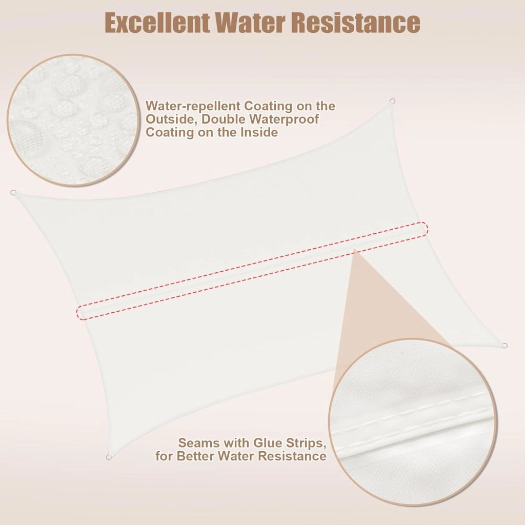 Telo Ombreggiante in PES, Poliestere 200 g/m², Vela Ombreggiante Idrorepellente, Telo Parasole per Esterni, Protezione Solare, con Anelli a D e Corde, per Balcone, Pergolato,5x7 m, Crema