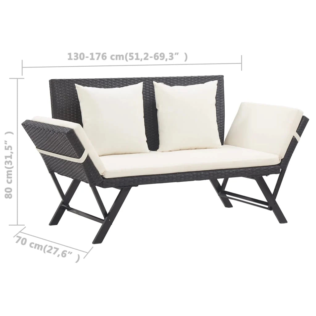 Panca da giardino mobili da esterno per patio mobili da terrazza con cuscini 176 cm resina intrecciata nera 02_0011594
