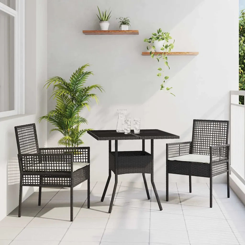 Set da Pranzo per Giardino 3 pcs Nero polyrattan 3334923