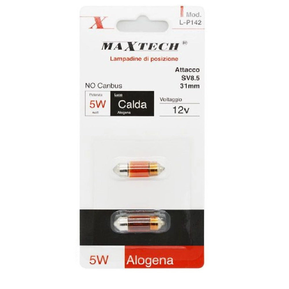 Trade Shop - Lampadine Di Posizione Auto Sv8.5 31mm 12v 5w L-p142 No Canbus Luce Calda Alogena -