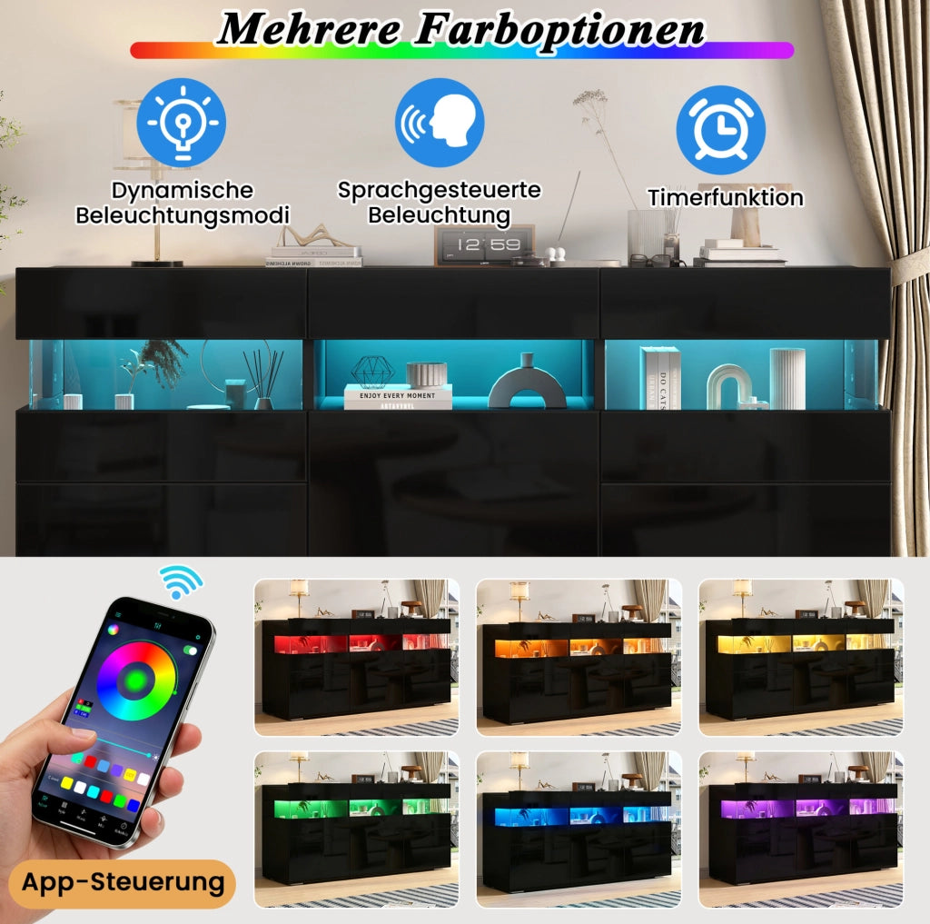 Credenza da soggiorno nera con illuminazione LED