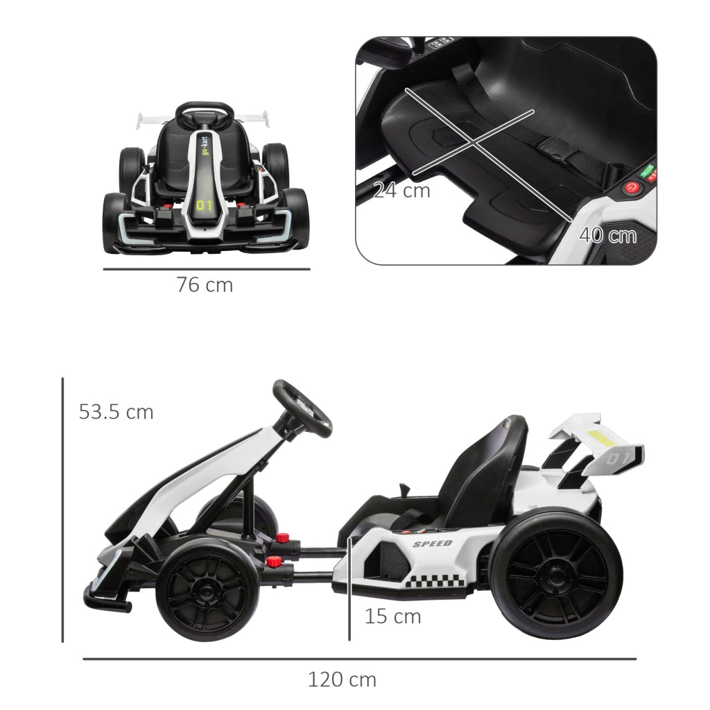 EasyComfort Go Kart Elettrico per Bambini 6-12 Anni 24V 12km/h con Seggiolino Regolabile, Bianco