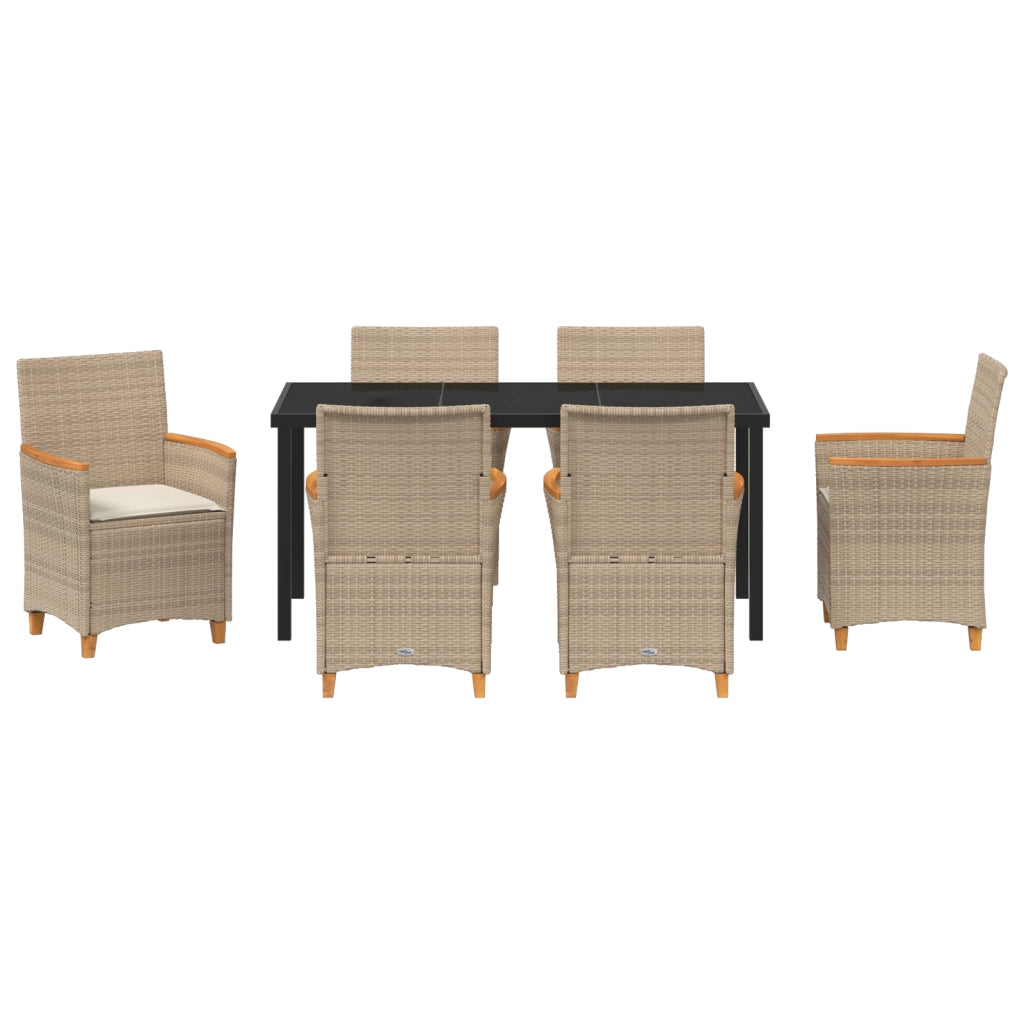 Set da Pranzo da Giardino 7 Pezzi con Cuscini Beige Polyrattan