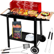 Barbecue a legna per giardino Griglia per giardino Ruota di acciaio inox 50 cm x 26,5 cm Due ruote di trasporto