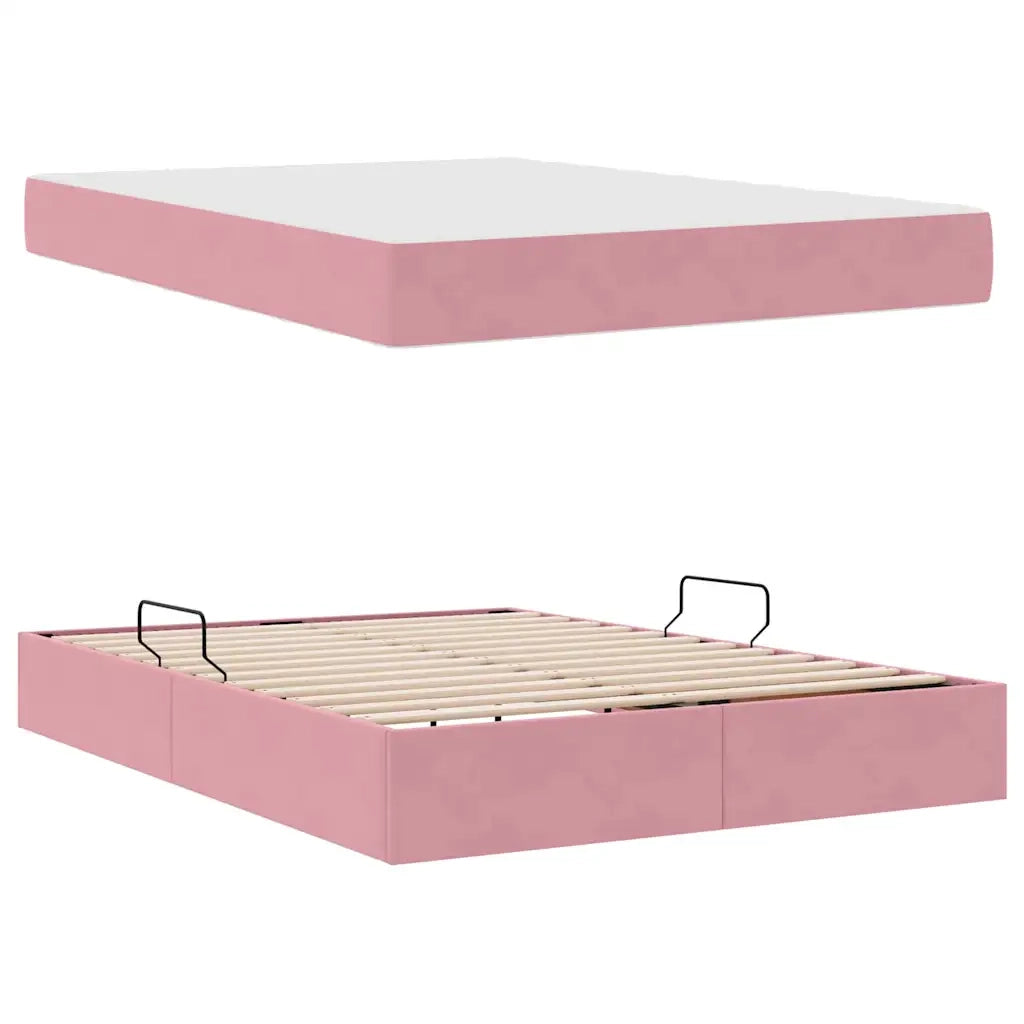 Letto con contenitore e materasso Rosa 140 x 200 cm Velluto 3399729