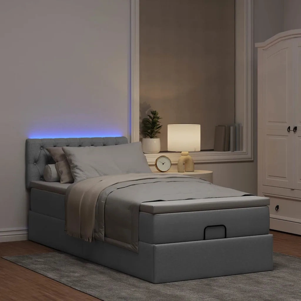 vidaXL Pouf Letto con Materasso e LED Grigio Chiaro 80x200cm Tessuto