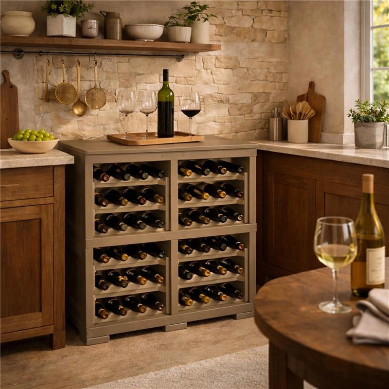 SCAFFALE PORTABOTTIGLIE PER 48 BOTTIGLIE 79X42,5X85,5 CM – CANTINETTA MODERNA A VISTA SENZA ANTE, MOBILE VINO MODULARE
