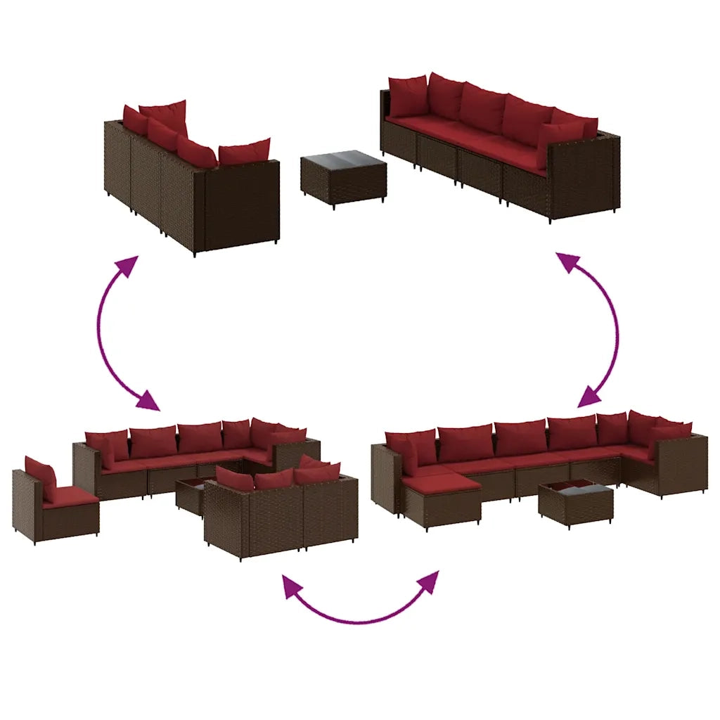 vidaXL Set Divani da Giardino 8 pz con Cuscini in Polyrattan Marrone