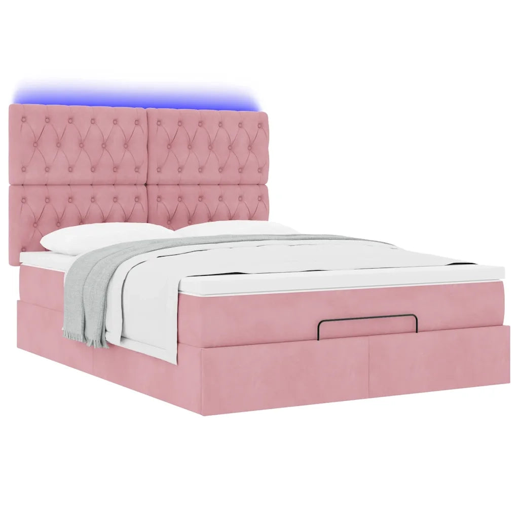 Struttura Letto Pouf con Materassi Rosa 140x190 cm in Velluto 3314395