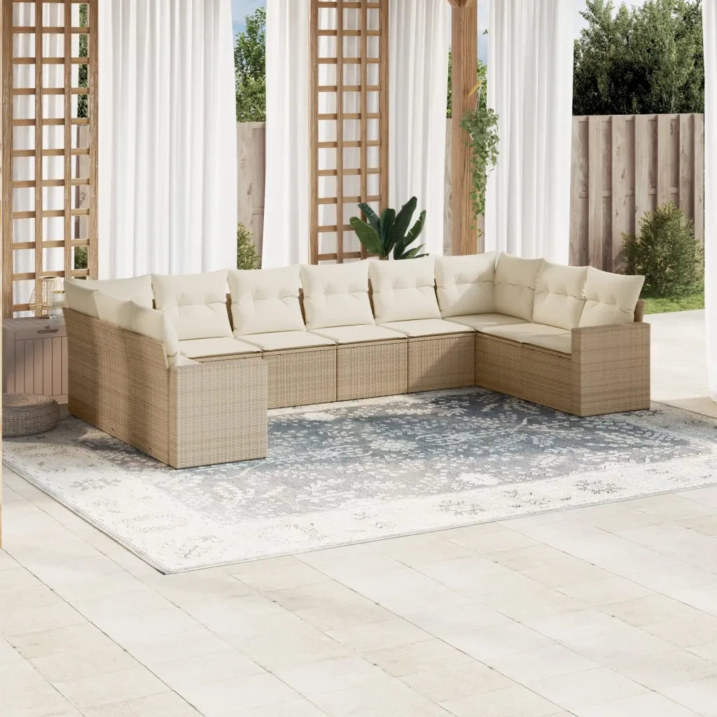 Set Divano da Giardino 10 pz con Cuscini Beige in Polyrattan 3219458