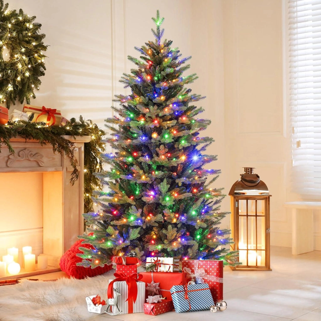 Albero di Natale 150/180/210 cm, Albero di Natale Pre-illuminato on Cerniera con 250/350 /470 Luci a LED Multicolori e Bianco Caldo, 11 Modalità di Illuminazione, 844/1168/1646 Rami (180 CM)