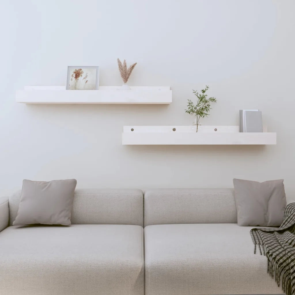Mensole da Parete 2 pz Bianco 80x12x9cm Legno Massello di Pino cod mxl 33294