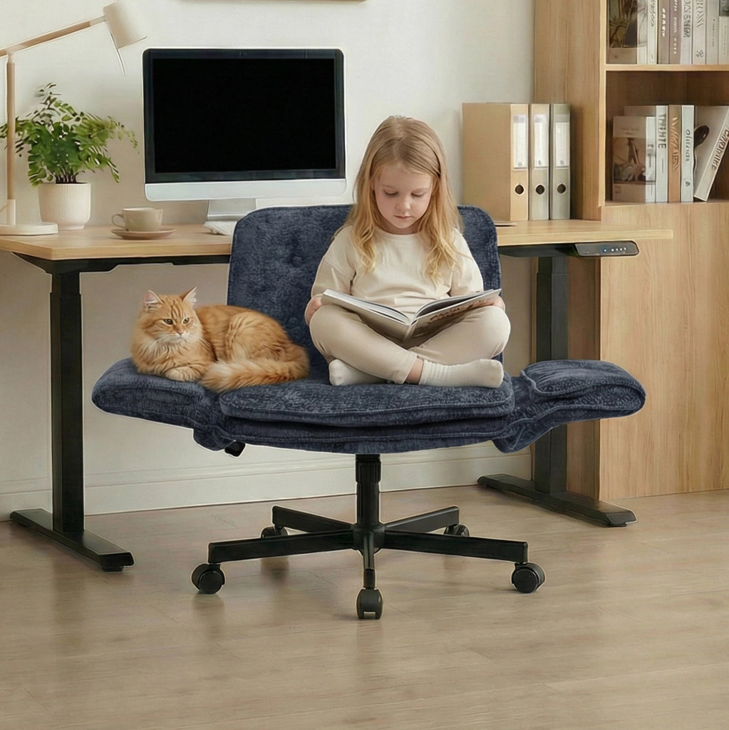 Sedia da Ufficio in Tessuto con Braccioli Regolabili; Blu; per Studio e Camera da Letto