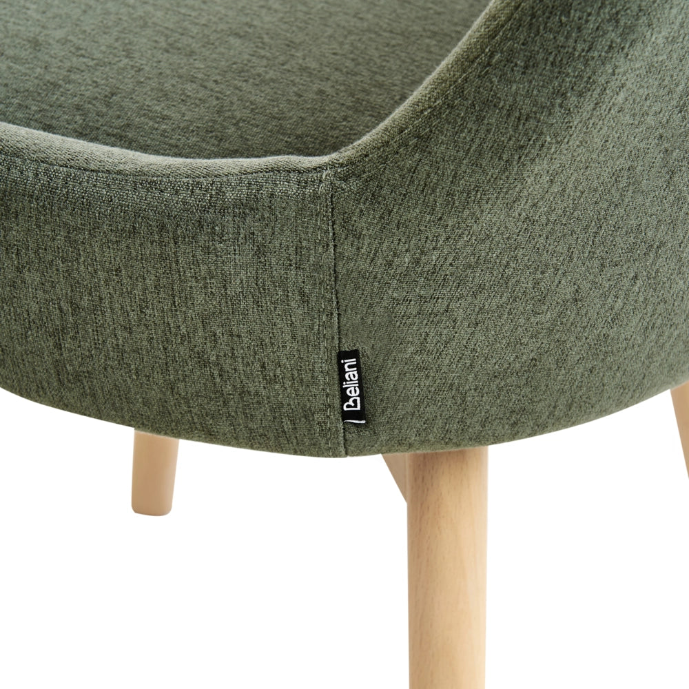 Set di 2 Sedie da Pranzo Gambe in Legno e Tessuto verde scuro Sedile spesso imbottito