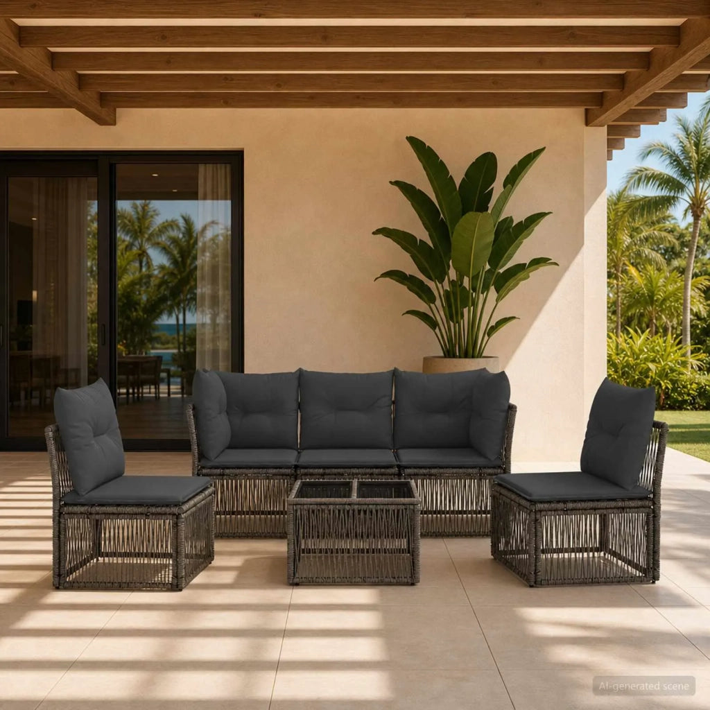 Set Divano da Giardino 6 pcs Grigio polyrattan 3434156