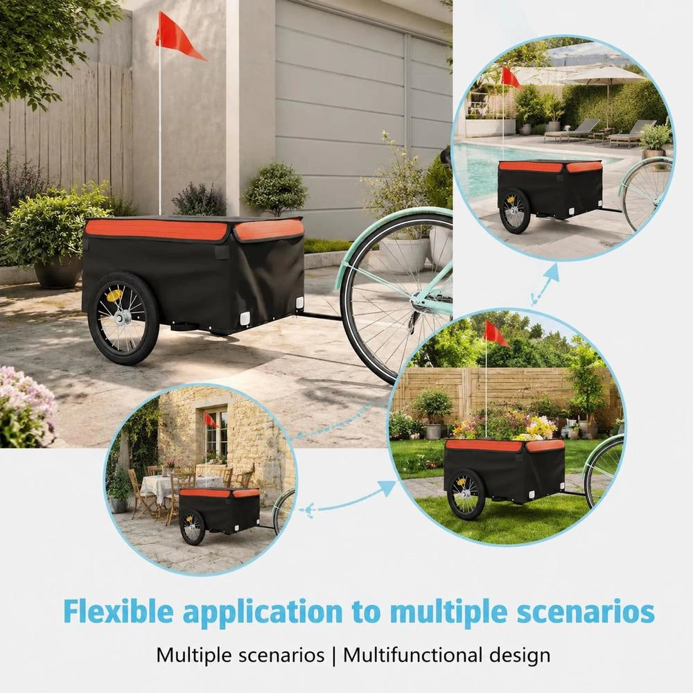 Bicycle Trailer, Black And Orange, 45 Kg, Iron