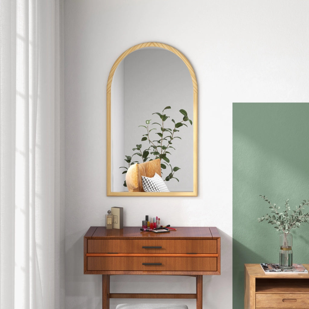 Specchio ad arco in legno per parete ¨C zephmum ¨C naturale 110x65 cm