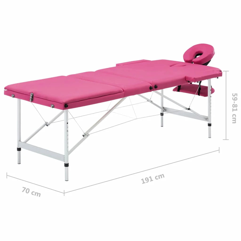 Lettino da massaggio pieghevole a 3 sezioni acciaio inox rosa 02_0001827