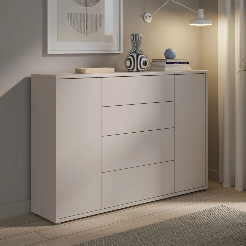 Madia Medea con 4 cassetti e 2 ante cashmere 144x35x99 – Stile e funzionalità