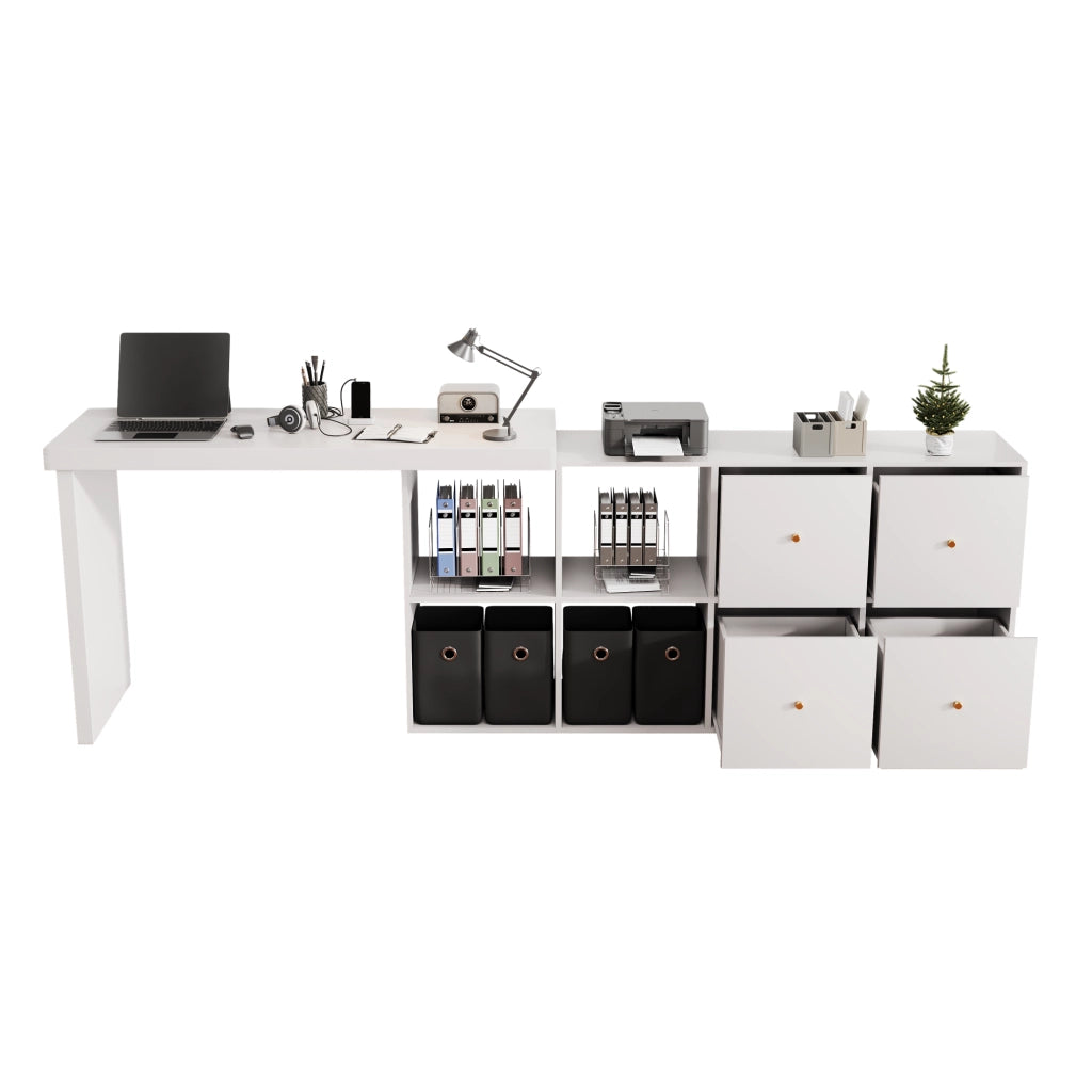 Scrivania girevole 360° con 8 vani in MDF bianca