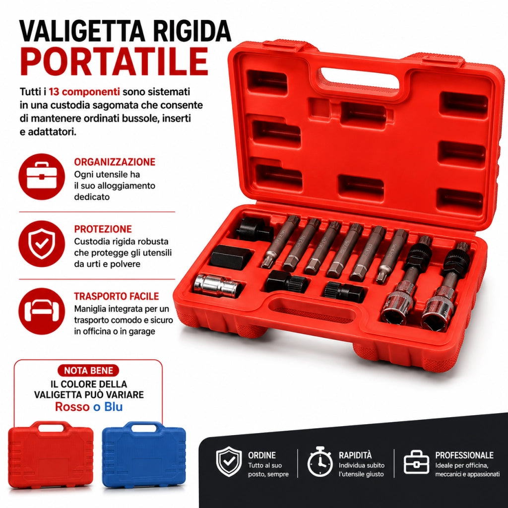 Set 13 Attrezzi Puleggia Alternatore Bussole Torx XZN Valigetta 07063
