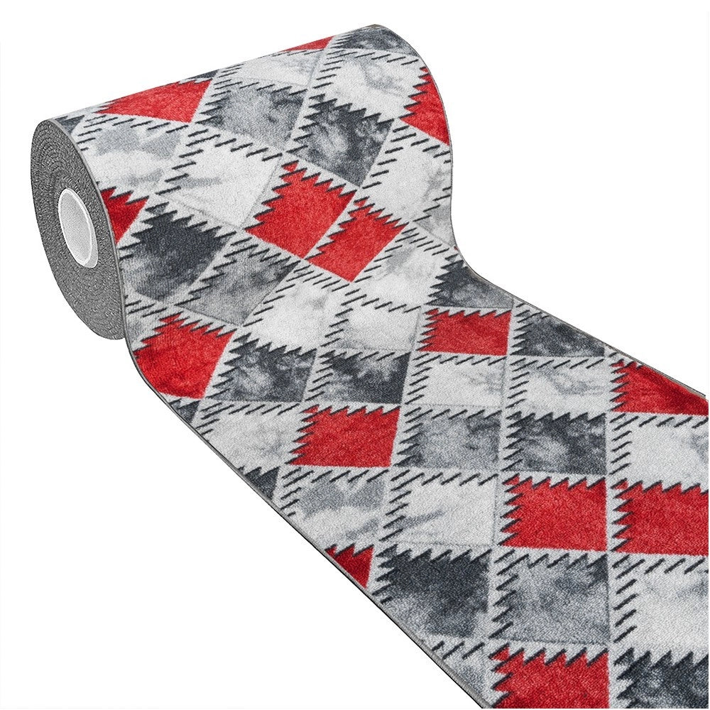 Tappeto Cucina Bordato Antiscivolo Assorbente Passatoia Colori Accesi Patchwork 57x280 Cm Rosso