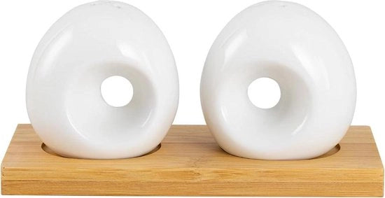 Strumento per spolverizzare sale e pepe in ceramica bianca con maniglia in bambù - grande contenitore per sale e set per sale e pepe - strumento per spolverizzare sale e pepe moderno - dimensioni 7 x 15 x 75 cm Contenitore per sale