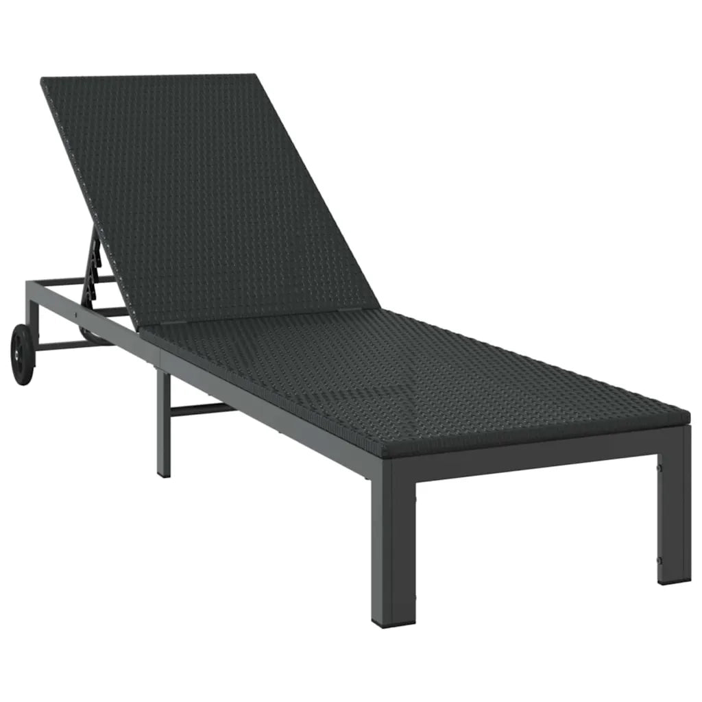 Lettino da Lettino sole | Sdraio da giardino | Lettino da sole Nero 206 x 62.5 x 74 cm polyrattan