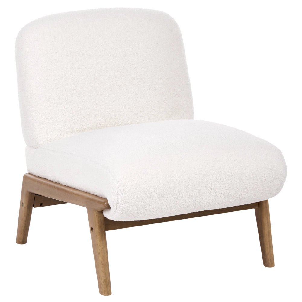 Poltrona Lounge Bassa in Bouclé Bianco Panna Senza Braccioli Stile Scandinavo