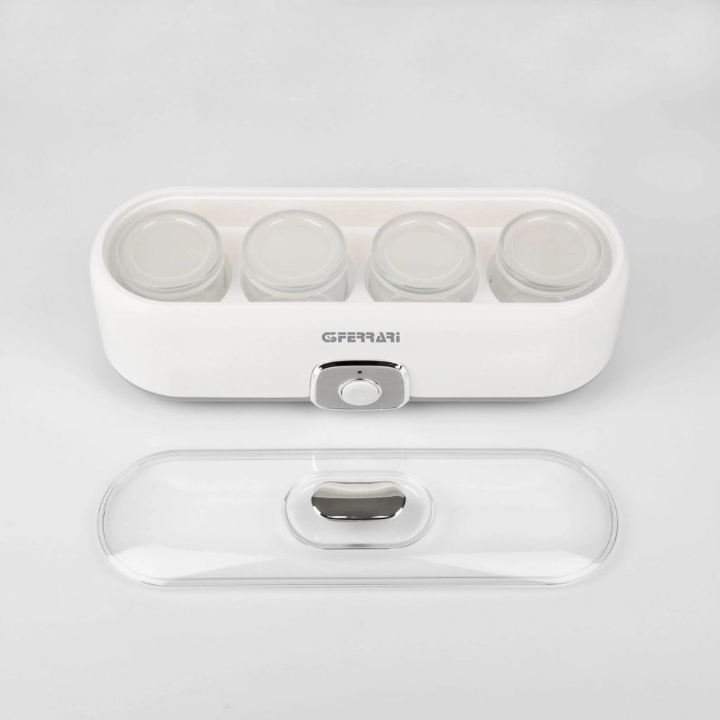 G3 ferrari g10133 fermento 4 yogurtiera, 20 w, 4 vasetti in vetro da 180 ml, coperchio trasparente con maniglia, bianco