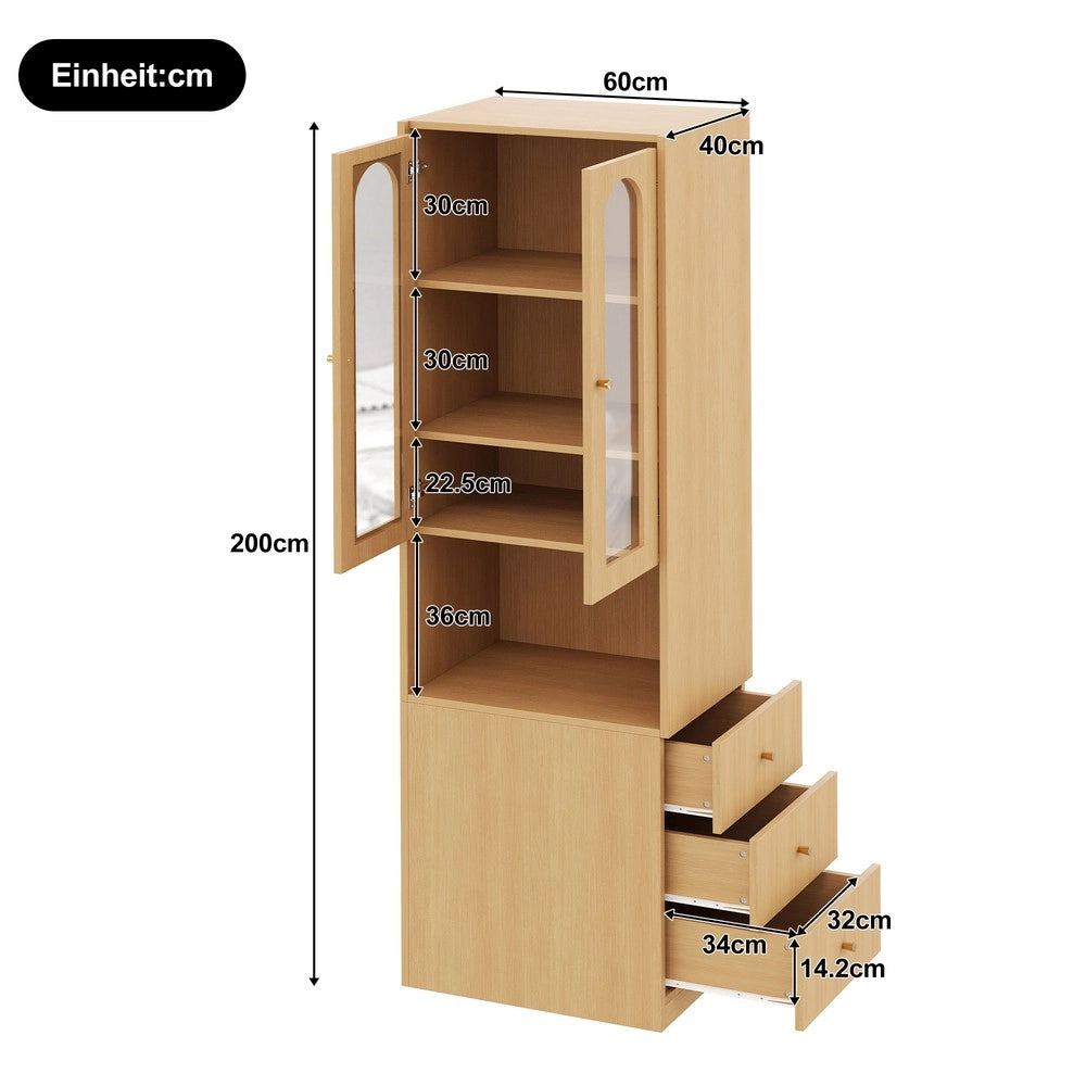 Libreria Alta con Vetrina in Vetro, LED e Cassetti ¨C Xylo ¨C Legno, 60x40x200 cm
