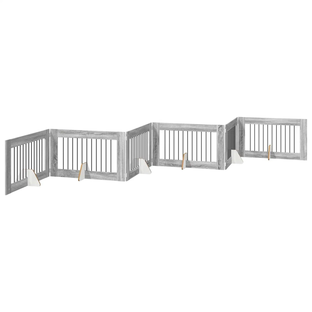 Cancello per cani con supporti 6 pz Grigio Sonoma 100 x 60 cm CFW1192482